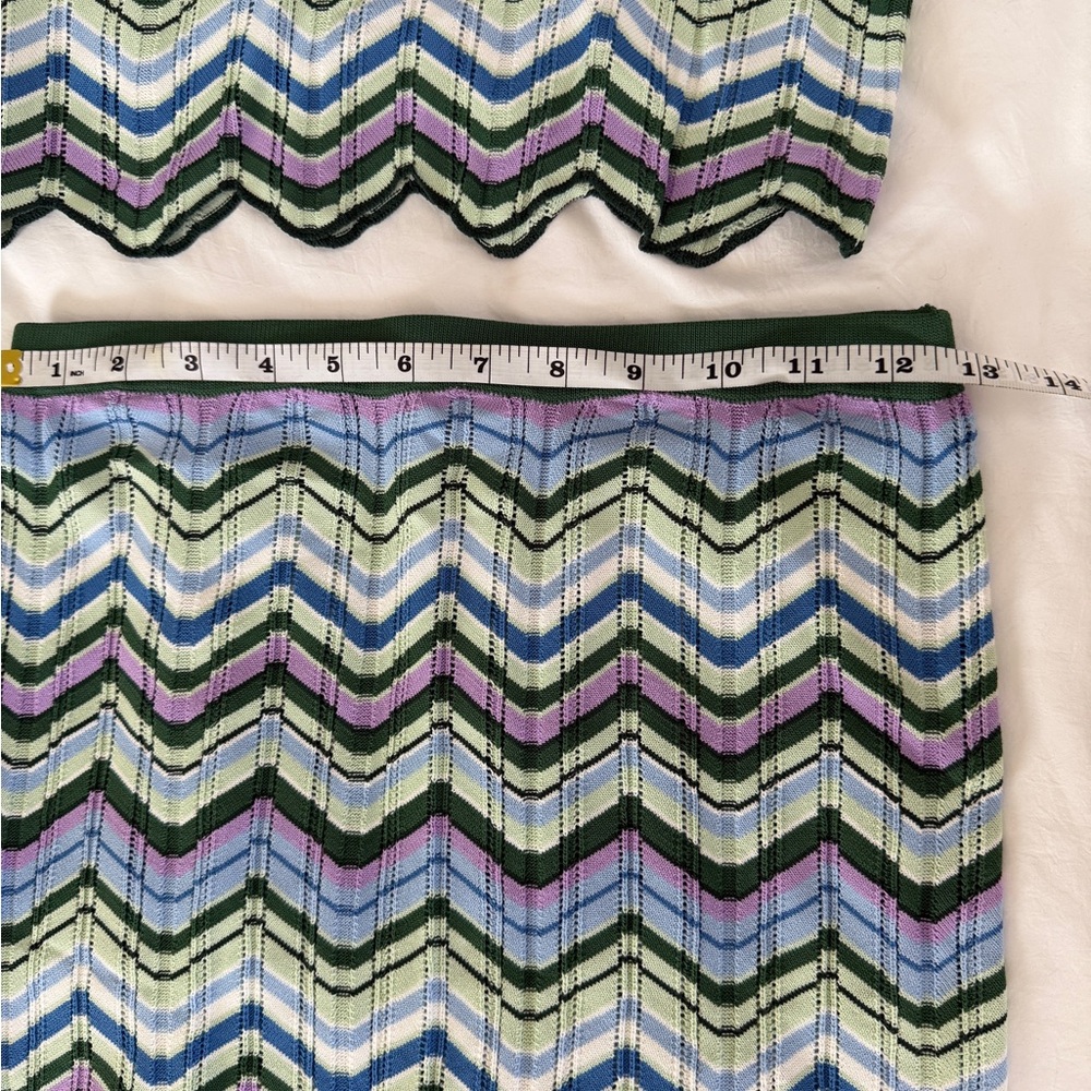 Torn Ronny Kobo Chevron Knit Two Piece Set Green Blue Crop Top Tank Skirt Small - Picture 9 of 11